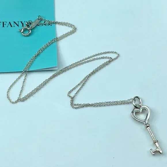 Tiffany Sterling Silver 925 Heart Key Pendant Necklace